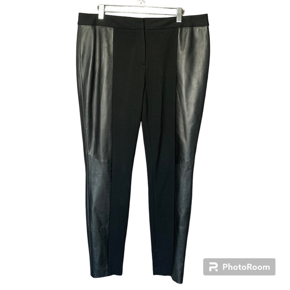 DIANE VON FURSTENBERG Wool Black Leather Pants Classic SZ 12 MSRP $298 NEW FLAW